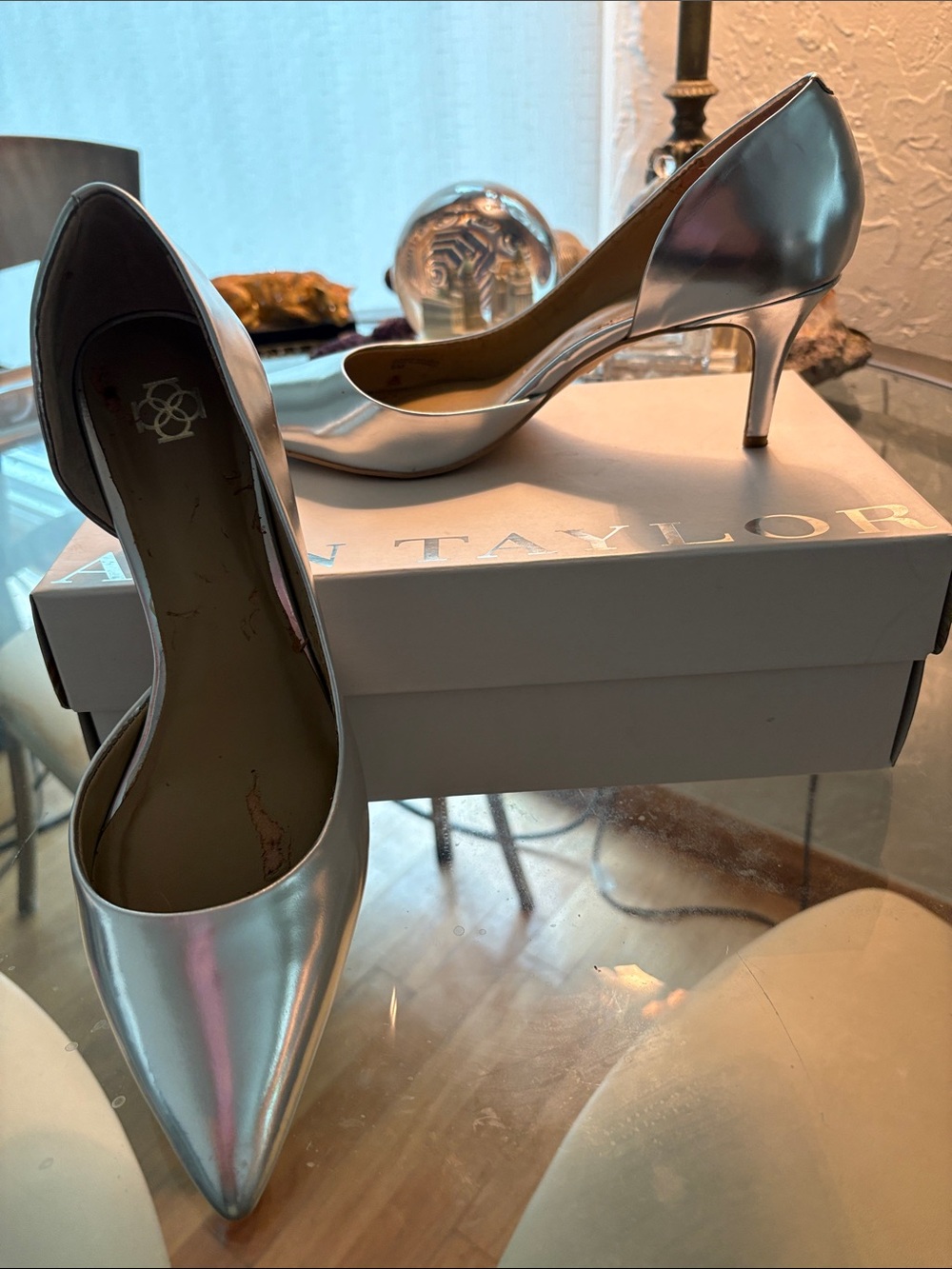 Ann Taylor Silver Pointed-Toe D'Orsay Heels